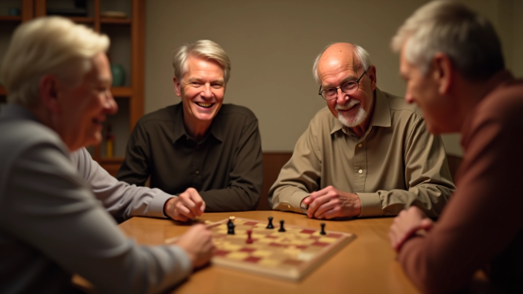 Group of four adults playing board game together at table, laughing and engaged